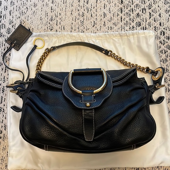 Dolce & Gabbana Handbags - Dolce & Gabbana Black Pebbled Leather D ring Flap Hobo Bag- Used